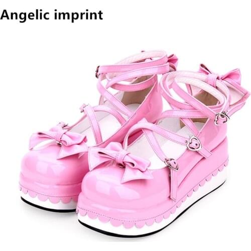 Angelic imprint woman mori girl lolita cosplay shoes lady wedges heels pumps women princess dress party shoes 7cm 33-47 new pink