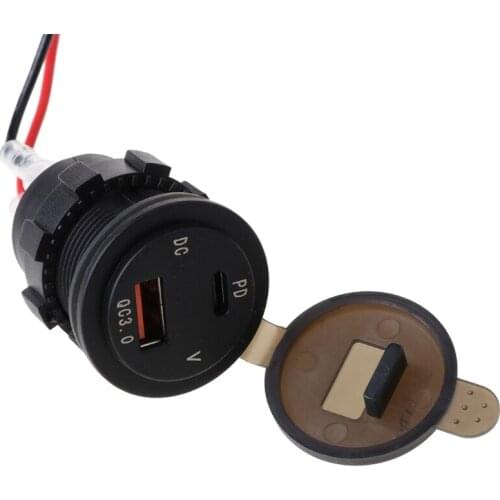 IP66 Water Proof 12V DC Power Delivery QC3.0 Dual Type-c 5V 3A USB Motorcycle Cigarette Lighter Socket Charger Connector PD E56B