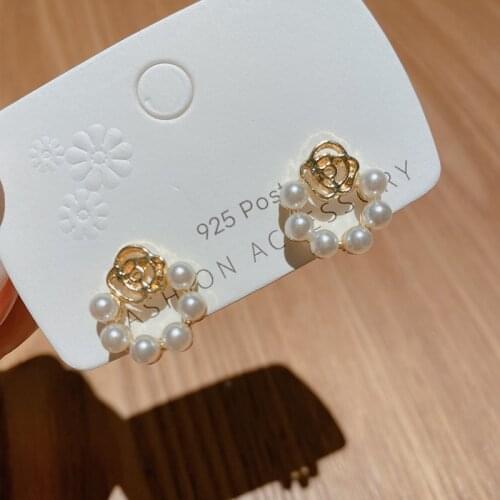 2021 new vintage Japanese Korean hoop earrings women handmade sweet simulation pearl hoop jewelry pendant gift Jewelry Earrring