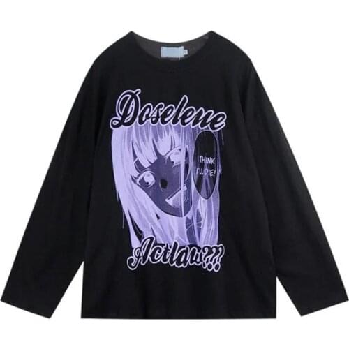 E Girl Aesthetic Anime Long Sleeve Tops Kawaii Clothes for Teens Girl Sweatshirt 2021 New Streetwear Plus Size Pullovers Casual