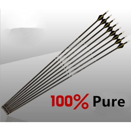 12Pcs Pure Carbon Arrow 80cm 31" Archery Arrows Replacable Arrowheads Spine 300, 400 for Compound Bow and Recurve Bow