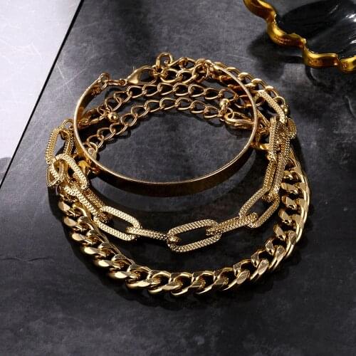 3Pcs/Set Punk Bracelets Gold Color Stacking Thick Chain Bracelet Set for Women Hip Hop Layered Geometric Snake Chain Jewelry