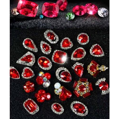 New Year 24 Style 100Pcs 3D Nail Art Hot Red Gem Nails Rhinestones Alloy Nail Decorations Jewelry Crystals Acrylic Sticker Nails