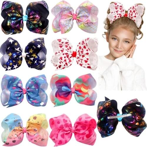 8PCS 8 inch Large Big Boutique Hair Bows Alligator Clips Unicorn Colorful Bow Hair Barrettes Hair Accessories for Girls Toddler
