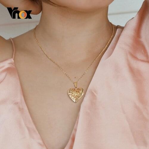 Vnox Hollow Heart Locket Pendants for Women Men, Photo Frame Necklaces,Stainless Steel Trendy Love Collar Gift