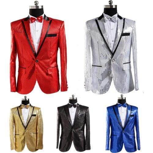 Sequin Suit Jacket Costume Single Breasted Casual White Red Blue Blazer Purple Pink Yellow Men Suits Para Caballero Blazers
