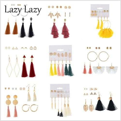 Bohemian Tassel Long Drop Earrings Crystal Geometric Earrings for Women Cotton Silk Fabric Fringe Earrings Fashion Jewelry Gifts