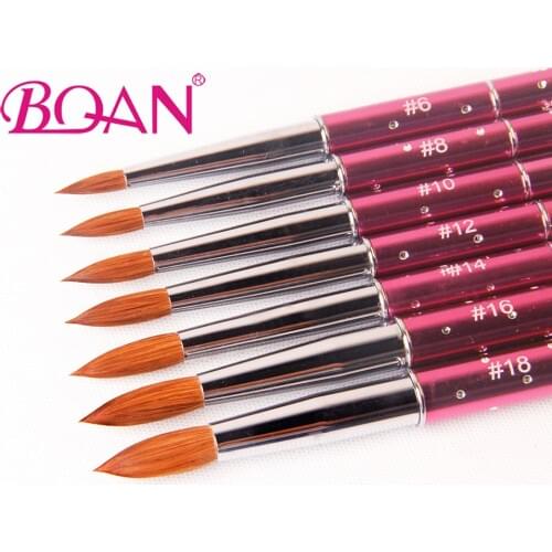 BQAN 1pcs #6#8#10#12#14#16#18 Kolinsky Sable Brush Acrylic Nail Art Brush Nail Art Brush Pink Metal Crystal Acrylic 2017