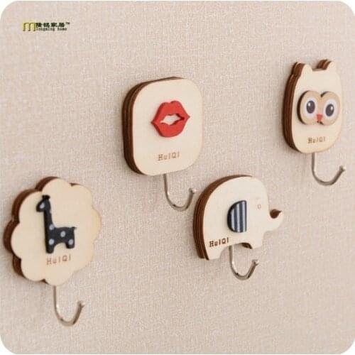 1PC Wooden Animal Shape Clothes Hook Children Room Hanger Hook Wall Decorative Wall Hooks Storage Rack LF 034