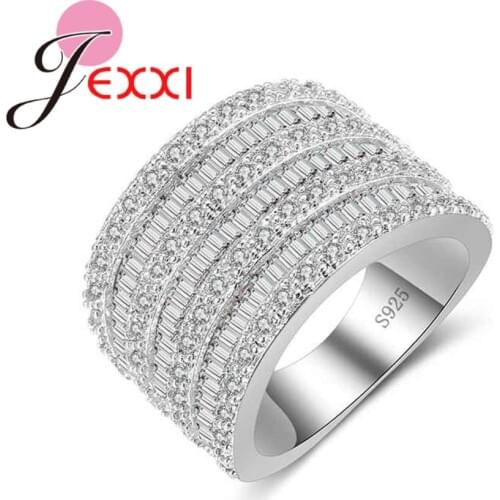Elegant Striped Design Finger Rings Paved Micro Cubic Zirconia for Women 925 Sterling Silver Jewelry Christmas Gift