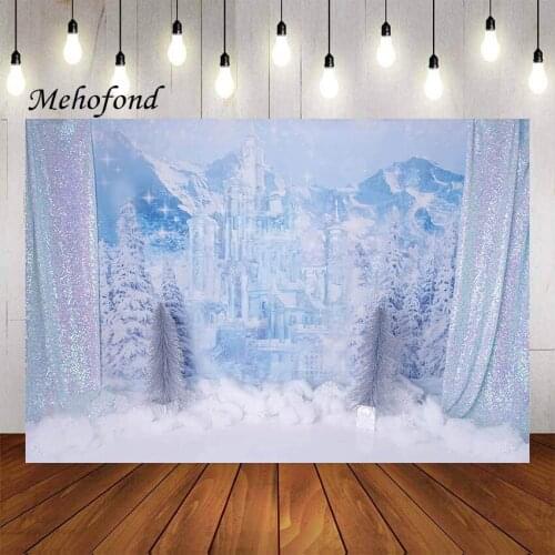 Mehofond Photography Background Winter Castle Forest Snow Mountian Pine Tree Kids Birthday Party Portrait Backdrop Photo Studio