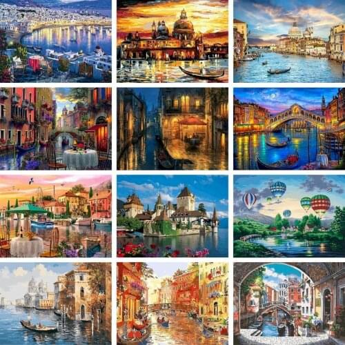 Gatyztory Frame Town Painting By Numbers Scenery Canvas Drawing Handpainted Kits Acrylic Paints Art Unique Gift Wall Decor 60×75