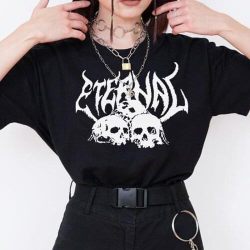 Gothic summer Ulzzang hip hop tees new short-sleeved fashion Tops punk letter print Vintage ins loose dark female fun T-shirt