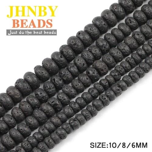 JHNBY Natural Lava Stone 6/8/10MM black volcanics DIY Flat Round Loose beads for Jewelry Necklace bracelets making Accessories