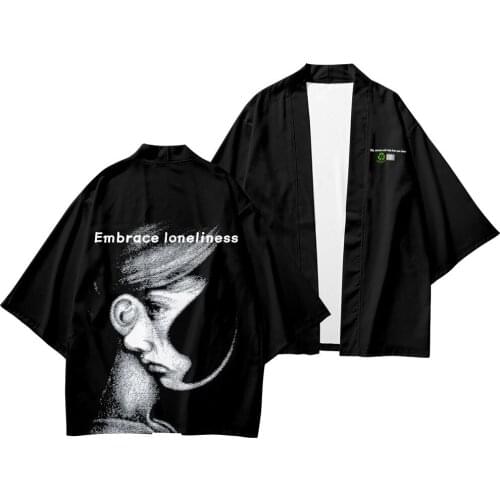 Dark Goth Printed Kimono Cardigan Men Japanese Traditional Casual Loose Thin Set Coat Pants Asian Clothes Harajuku
