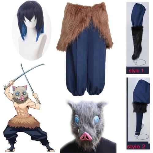 Hashibira Inosuke Demon Slayer Kimetsu No Yaiba Cosplay Costume Halloween Women Men Pants Wool Skirt Pig Head Mask