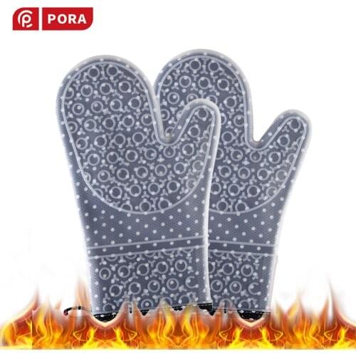 Kitchen Oven Gloves,Silicone and Cotton Double Heat Resistant Gloves,Non-Slip Clear Shell,Baking Mittens Potholders for Kitchen