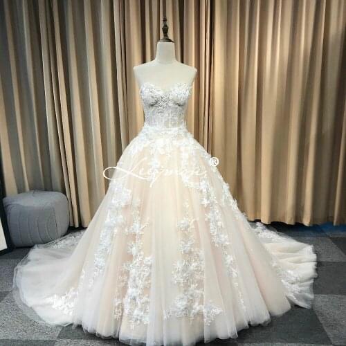 Leeymon Wedding Dress 2019 Two Piece Lace Flowers Beaded Romantic Bridal Gown Lacing Back Wedding Gown Customize
