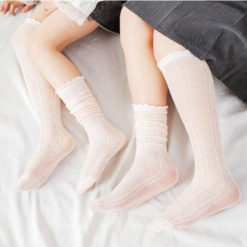 Summer Mesh Thin Kids Socks Ruffle Breathable Boys Girls Anti-Mosquito Socks Solid Color Soft Infant Toddler Floor Long Sock