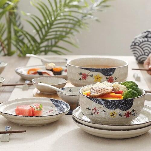 LingAo Japanese style and style tableware set household 2/4-person ceramic dishes web celebrity tableware instagram couple dishe