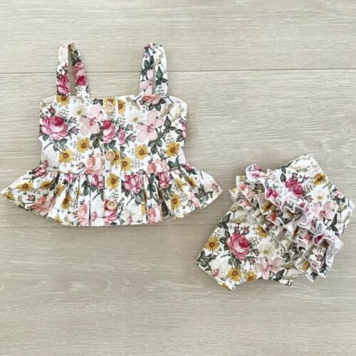 Cute Summer Baby Kid Girl Toddler Sleeveless Floral Tank Top Vest Shorts Outfits Clothes Set Baby Clothing 2pcs