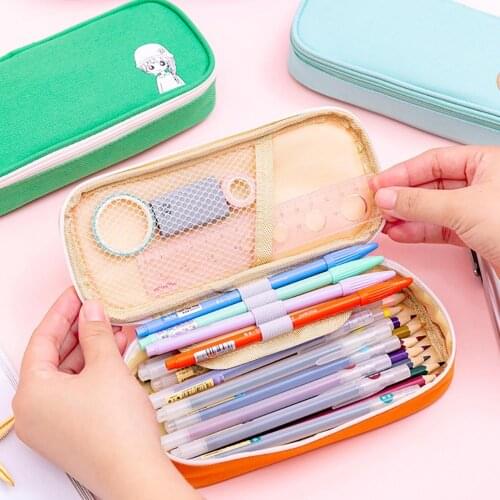 Cartoon Large Capacity Zipper Pencil Case Pen Ruler Storage Bag Stationery Pouch Durable Cartoon Pattern Zipper Closure Large Ca