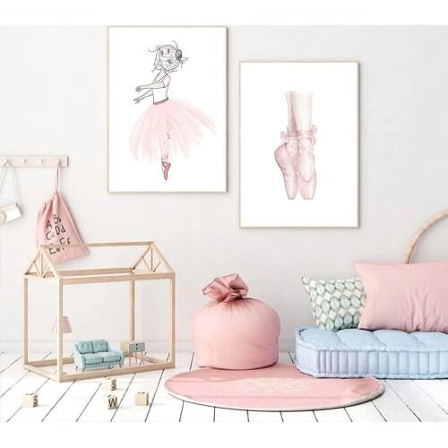 Nursery Wall Art Print Ballerina Canvas Poster Painting Pink Ballet Girl Posters Nordic Wall Pictures Baby Kids Room Decoration