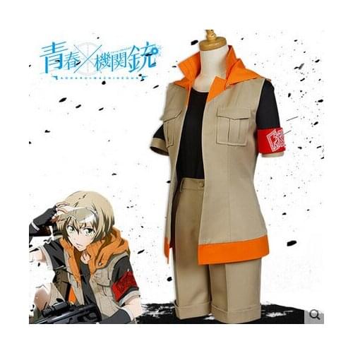 New Anime Aoharu Machinegun Cosplay Tachibana hotaru Halloween Daily Battle Suit (Top+Vest+Shorts+Bracer+Gloves)