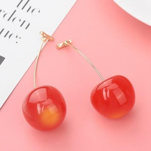 New Fashion Red Cherry Fruit simple Earrings For Women Tassel Dangle Earrings Sweet Long Pendant Girl Gift Korea Jewelry