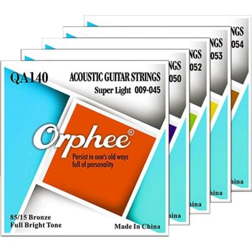Orphee 6Pcs Acoustic Folk Guitar Strings Hexagonal Steel Core 80/20 Bronze Wire Super Light Tension Guitar Accessories QA Series