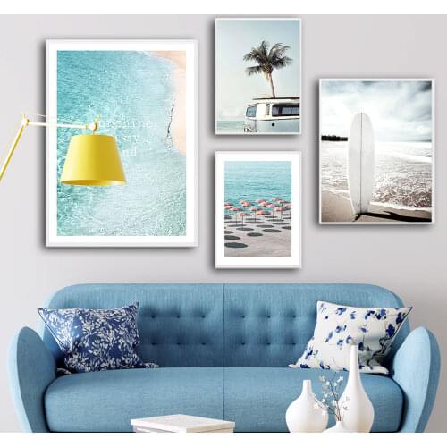 Holiday Sandy Beach Photographs Nordic Poster Flower Canvas Painting Wall Art Pictures For Living Room Modern Decorative Prins