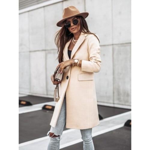 Simple Autumn And Winter Women Coats Women Solid Color Tailored Collar Long-Sleeved Wool Button Coats Coat Coats For Women