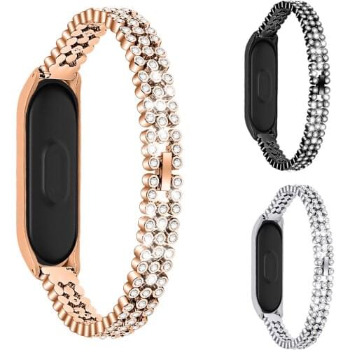 Stainless Steel Wrist Strap For Xiaomi Mi Band 3 4 Crystal Metal Watch Band Smart Bracelet For Miband 3 Belt Watch Straps Mi 3/4