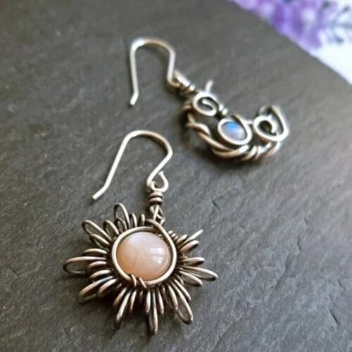 YSDLJG Retro style Sun and Moon Asymmetrical Earrings Women Personality Unusual Dangle Earrings Party Female Statement Jewelry