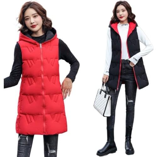 Spring Autumn 2022 winter Women Vest Cotton Waistcoat Plus Size 3XL New women Padded Coat Double-sided hooded Vests 5 colors