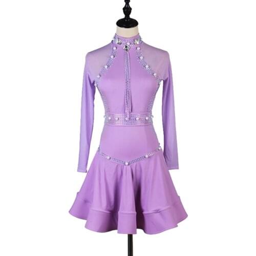 Lilac light purple latin dress salsa tango dresss beads Costume Stage dress custom singer stage dress lq173