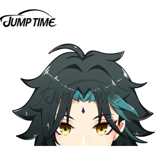 JumpTime 13 x 5.3cm Xiao Genshin Impact Peeker Funny Cartoon Vinyl Car Stickers Camper Vinyl Material Scratch-proof Window Decal