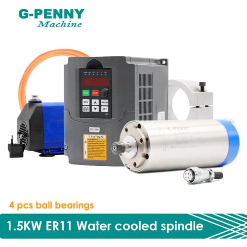 220V 1.5kw ER11 CNC Water Cooled Spindle Motor Water Cooling & 1.5KW VFD Inverter & 80mm Spindle Clamp Bracket & 75w Water Pump