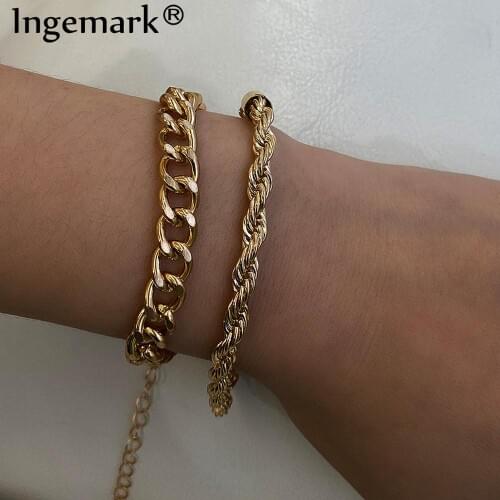 Ingemark Charm Vintage Twisted Chain Bracelets Set for Women Armband Punk High Quality Boho Snake Link Bracelet Fashion Jewelry