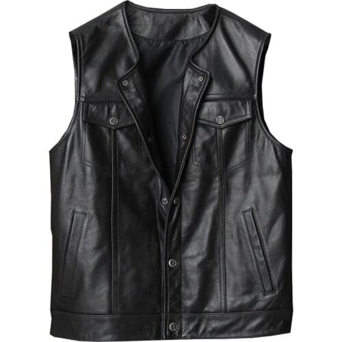 Real Picture Stock Big and Tall Mans Vest Cowhide Leather Waistcoat Spring European Fashion Vest Coat For Men Genuine Leather