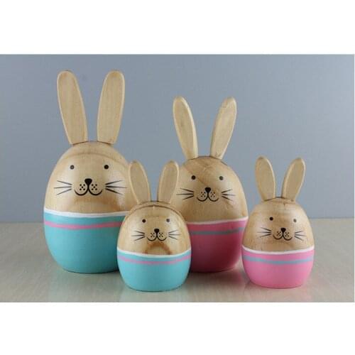 1PC New Countryside Natural Wooden Craft Lovely Rabbit Lovers Ornaments Warm Home Decoration ML 003