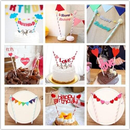 Multi Shape 1Pcs Cupcake Cake Topper Cartoon Cake Flags With Paper Straw For Wedding Birthday Party Baking Decoration Supplies