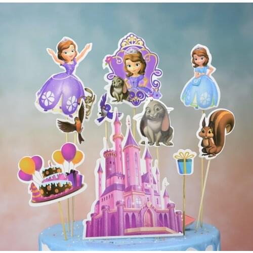 1pack Princess Sofia Happy Birthday Cupcake Topper With Wooden Sticks Girl Baby Shower Sofia Cake Cupcake Decorations Supply