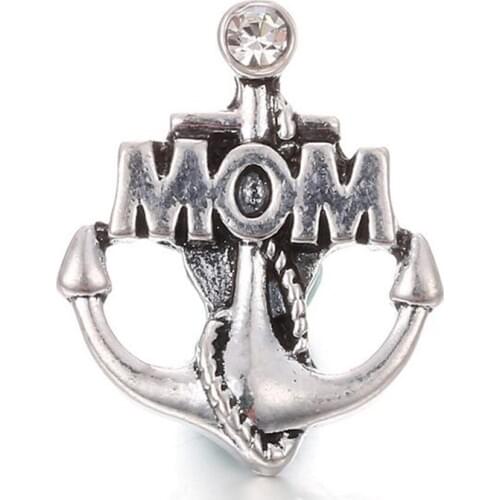 10pcs/lot 18mm mom snap button with white rhinestone fit for snap bracelets necklace interchangable snaps jewelry