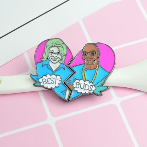 2 Pce/Set BEST BUDS Bad Pin Pin Snoop Dogg Martha Stewart Two Heart Metal Enamel Brooch Trendy Backpack Jewelry For BEST BUDS