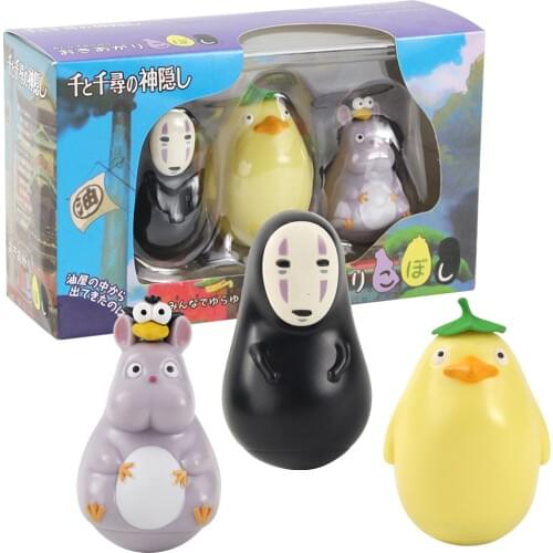 3pcs/lot Hayao Miyazaki Tumbler Figures Spirited Away No Face Man Boh Baby Rat Chicken Anime Animal Model Toys