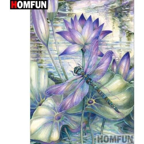 HOMFUN Full diamond Painting "Dragonfly lotus" Resin Drill Embroidery 5D Diy Diamond Painting Handmade Cross Stitch gift A27173