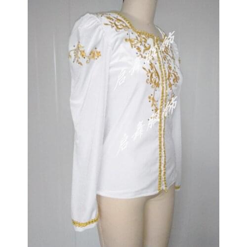 White velvet and gold trim mans ballet jacket Mens performance dance jacket.we accept custom made costumes