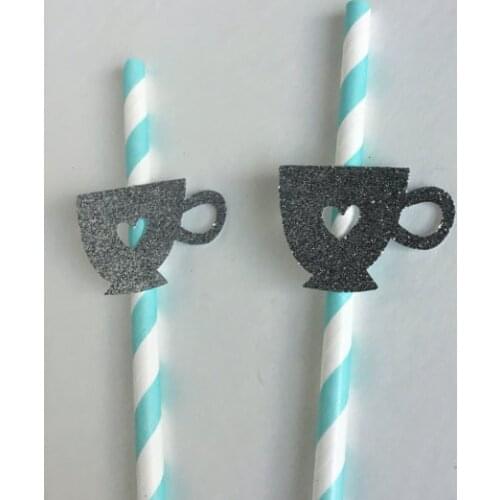 Glitter Alice wonderland teacup Paper drinking Straws Wedding bridal baby birthday shower Bachelorette Drinks tea party straw