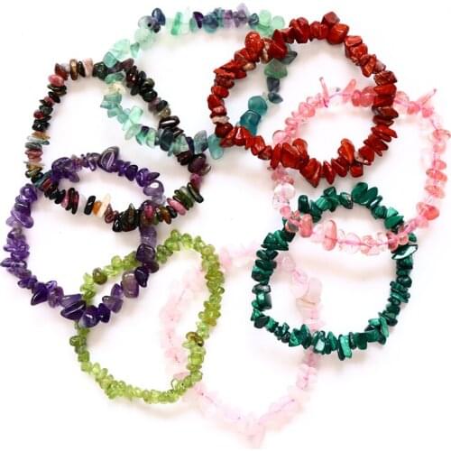 Natural Irregular Gem Stone Couple Bracelet Stretch Chips Beads Nuggets Rose Crystal Quartz Strands Bangles For Women